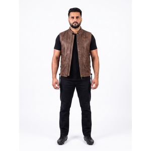Gilet de moto en cuir de vachette vieilli personnalisé OEM, tactique CCW avec lacets latéraux, pour homme - Product Image 1