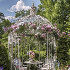 Gazebo en <span class=keywords><strong>fer</strong></span> <span class=keywords><strong>forgé</strong></span> fabriqué à la main design vintage cadre enduit de poudre pour la relaxation en plein air pour les hôtels de jardin jardins plages - Product Image 2