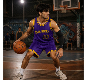 Maillot de basket authentique 2025, logo d'équipe personnalisé, impression numérique, broderie 3D, violet, noir, rayures fines, noir-or, unisexe - Product Image 1