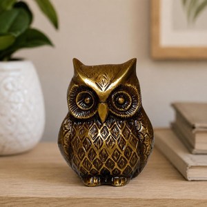 Figura Decorativa de Búho en Latón Macizo Hecha a Mano por SHUBHAM, Adorno para Hogar, Oficina, Estante, Mesa y Regalo - Product Image 1