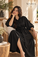Tenues d'été modernes et chics pour femmes - Robe longue noire à manches bouffantes respirante en 100 % coton avec ceinture, fournisseur en gros