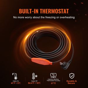 Cable Calefactor para Tuberías de 60 Pies y 7W/FT con Termostato Integrado, Cable FEP Impermeable para Protección de Mangueras de PVC y Metal, Cinta Térmica de 7W/FT para Tuberías - Product Image 2