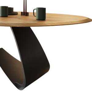 Modern Industrial Handcrafted Of Premium <b>Oak</b>, Acacia, Mango, Teak Wood Oval <b>Top</b> & Unique Design Metal Base Kitchen Dining <b>Table</b> - Product Image 5