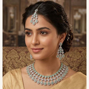 Juego de Collar con Diamantes Americanos de Estilo Real Jewelemarket 10575442GR - Joyería de Aleación de Cobre Fino con Circonita e Imitación de Perla para Novias - Product Image 3