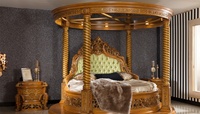 Ensemble de meubles de chambre de luxe capitonnés de style mi-siècle en teck massif antique pour maison, hôtel, appartement, villa, avec lit king-size à baldaquin et armoire