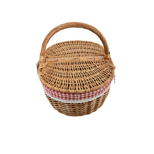 Simple Rustic Style Outdoor Picnic <b>Bamboo</b> Wicker Rattan Carrying Storage <b>Basket</b> with Lid - Product Image 1