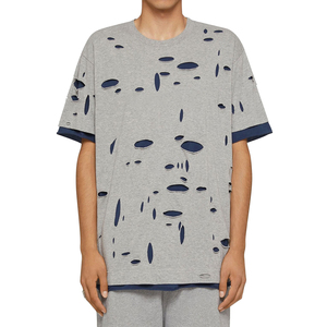 Camiseta al por mayor con logo personalizado impreso, estilo desgastado para hombre, manga corta, ropa casual, 100% algodón, corte holgado, camiseta desgastada. - Product Image 3