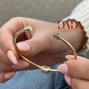 Brilliant Emerald Cut Lab Grown Diamond Solitaire Open <b>Bangle</b> Bracelet 14K Gold Rhodium Plated Classic Bezel <b>Set</b> Women's IGI - Product Image 4