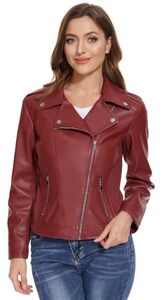 Chaqueta de Cuero para Mujer, Talla Pequeña, Color Café, Estilo Urbano, con Cierre, Cuero Genuino, Estilo Motero - Product Image 4