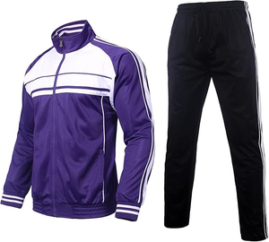 Survêtement Homme Color Block Noir Blanc Rouge Manches Longues Zippé Sportif Respirant Coupe Classique Automne pour Adulte - Product Image 2