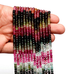 Perles rondes micro-facettées en tourmaline AAA+ 4 mm, tourmaline naturelle multicolore, pierres semi-précieuses, coupées à la main, perles en vrac pour bijoux - Product Image 4