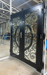 Puerta de Entrada Moderna de Hierro Forjado, Puertas de Acero para Interiores y Exteriores, Estilo Francés, Acabado Duradero con Recubrimiento en Polvo - Product Image 2