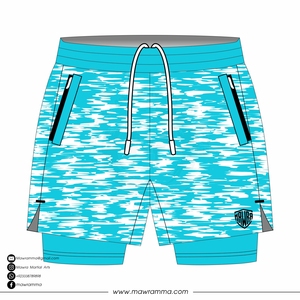 Mawra Short d'entraînement 2-en-1 pour homme, à séchage rapide, avec couche de compression, imprimé bleu et blanc, short de combat MMA, coupe régulière - Product Image 5