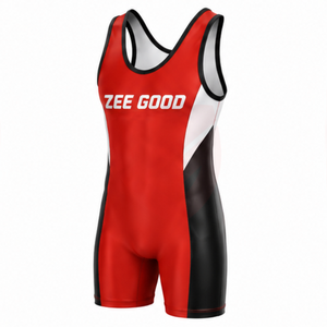 ชุดซิงเกิลเล็ตมวยปล้ำชาย Zee Good สีแดง ดำ ขาว พิมพ์ลายแบบ Sublimation ผ้าสแปนเด็กซ์ โพลีเอสเตอร์ ระบายอากาศได้ดี แห้งเร็ว - Product Image 2