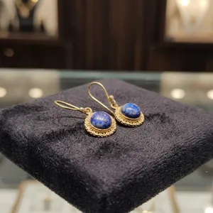 Boucles d'oreilles en laiton et lapis-lazuli naturel, bijoux artisanaux en pierres précieuses, vente en gros - Product Image 3