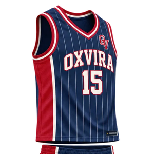 Conjunto de Uniforme de Baloncesto Personalizado para Hombre, Color Azul Marino y Rojo, Jersey sin Mangas con Cuello en V y Pantalones Cortos con Estampado de Rayas, Nombre del Equipo y Número, Ropa Deportiva al Por Mayor - Product Image 4