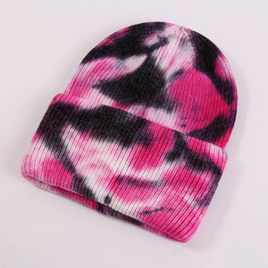 100% Acrylic Gradient Tie Dye <b>Beanie</b> Adult Knitted Hat With Embroidery Colorful Warm Soft Knit <b>Skull</b> Cap - Product Image 4