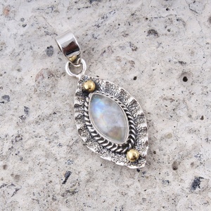 Natural Rainbow Moonstone Marquise Pendant 925 Sterling <b>Silver</b> Rhodium Plated Handmade Trendy Charm Pendant for Women Jewelry - Product Image 3