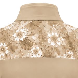 Manufacturer <b>Khaki</b> <b>Women</b> Quarter Zip Sports Pullover <b>Top</b> Floral Sleeve Insert Long Sleeve Equestrian Riding Fitness Wear - Product Image 6