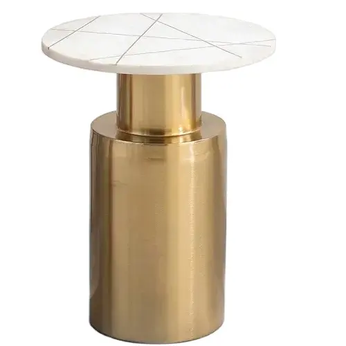 Оптовая продажа, железный столик для кофейного центра, железный позолоченный боковой столик с мраморным верхом, индивидуальный дизайн для спальни