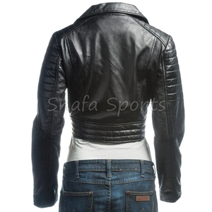 Veste en cuir courte tendance pour femme, style crop, coupe ajustée, veste de motard élégante pour l'hiver, tenue décontractée et de soirée - Product Image 4