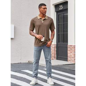 2025 Men's Casual Solid for Polo Shirts Short Sleeve Lightweight Stretchy Golf <b>Top</b> for Summer Beach Dark Tone <b>Raglan</b> <b>Tops</b> - Product Image 3