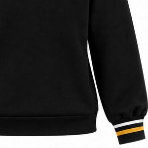 Pull col rond pour femme Black Pretty Poodles avec broderie cœur en lettrage doré, bordure côtelée rayée blanc et or, tricot personnalisé pour sororité - Product Image 5