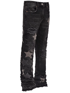 Jean en denim noir délavé coupe évasée avec patchs, style streetwear hip-hop Y2K, qualité supérieure, personnalisable, pour homme, en coton, OEM ODM, collection 2026 - Product Image 5