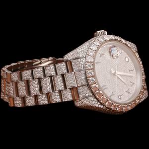 Reloj Personalizado con Números Arábigos, Diamantes Moissanite, Esfera Redonda, Completamente Cubierto de Diamantes, Diseño Clásico, Regalo Impresionante para Él - Product Image 4