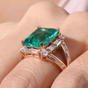 แหวนมรกตทรงสเตทเมนท์ เงินแท้ 925 ชุบทอง 14K แหวนค็อกเทลพลอยสีเขียวหรูหราสไตล์วินเทจ - Product Image 5