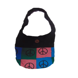 Sac à bandoulière en toile avec motif signe de la paix, fait main, style bohème ethnique, sac fourre-tout pour femme, sac à main en toile imprimée, mode décontractée - Product Image 1