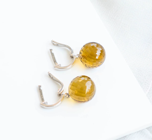 Pendientes de plata de ley con cuarzo Golden Orb Beer, estilo moderno, con piedra natural, par de pendientes para mujer - Product Image 1