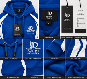 Sweat à capuche en polaire bleu et blanc pour homme, coupe classique, couleur unie, décontracté, avec logo imprimé sur le devant, poche, respirant, pour l'automne - Product Image 6