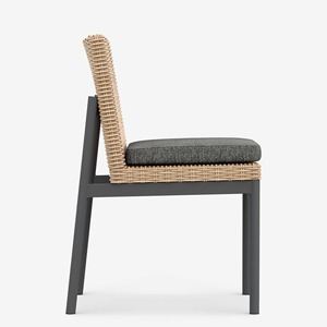Chaise de jardin contemporaine pour repas en plein air, dossier en rotin, structure en aluminium, pivotante, coussin gris foncé, pieds effilés, design durable, Karsia - Product Image 4