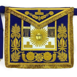 Delantal Masónico de Lujo para Ex Gran Maestro con Bordado Dorado, Tela Azul Ecológica y Broche de Mariposa para Sombreros y Recuerdos - Product Image 1