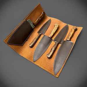Cuchillo de Acero de Damasco Forjado a Mano de Cinco Piezas de Product Palace LLC, Cuchillo Profesional de Alta Calidad con Funda de Cuero - Product Image 4