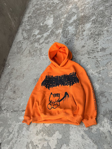 Sudadera con Capucha y Estampado Gráfico Naranja, Unisex, Estilo Urbano, con Diseño de Gato - Product Image 2