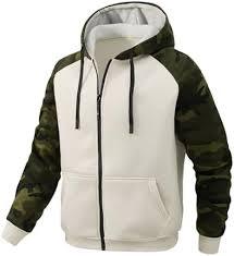 <b>Camo</b> Raglan Zip-Up Hoodie – <b>Mens</b> Slim Fit White Fleece <b>Jacket</b> – Contrast Camouflage Sleeve Techwear Hooded Sweatshirt - Product Image 2