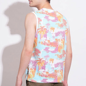 Débardeur pour homme sans manches à col rond, imprimé tropical, coupe décontractée, en polyester tricoté, respirant, design t-shirt - Product Image 3