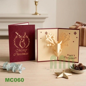 ANN HANDICRAFT MC060 Tarjetas de Invitación de Papel con Diseño de Ciervo en 3D, Cortadas con Láser, Estilo Pop-up, Hechas a Mano, Personalizadas para Navidad, Acabado Mate, Vietnam, 4 Colores - Product Image 2