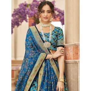 Astonishing Art Silk Sangeet Wear Lehenga Choli con lentejuelas azules Conjuntos de mujer - Product Image 5