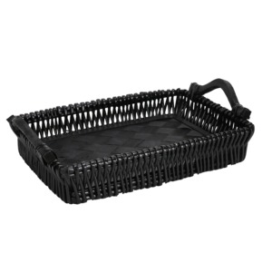 Plateau en rotin tressé noir rectangulaire, style moderne, plateau décoratif de style farmhouse avec poignées, organisation de la salle de bain, emballage en une seule pièce - Product Image 6