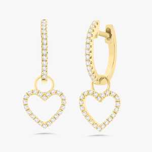 Open Heart Charm Dangle Earrings 14K <b>Solid</b> <b>Gold</b> Pave Round Cut Lab Grown Diamond <b>Huggie</b> Removable Attachment Jewelry Manufacture - Product Image 1