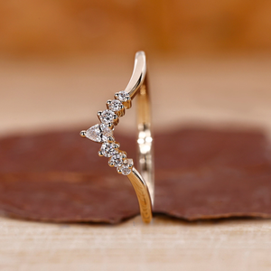 Pear Shape Chevron Diamond <b>Ring</b> V Shaped Wedding Band Crown <b>Stacking</b> <b>Ring</b> Lab Grown Diamond Bridal Band - Product Image 2