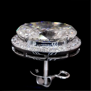 Elegantes Pendientes de Oro con Halo de Diamantes Cultivados en Laboratorio, Corte Ovalado, Certificación IGI, Color D-E, Claridad VVS-VS, 12 Quilates, 10/14/18KT, para Mujer - Product Image 3
