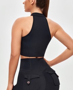 Windproof <b>Zip</b>-<b>Up</b> <b>Cropped</b> Skinny Jacket-Black - Product Image 3