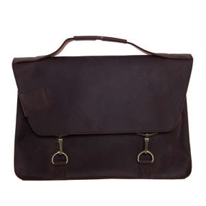 Vintage Style Genuine Leather Briefcase Handmade Rustic Office Laptop Bag for Men Classic Brown Satchel with Dual Buckle Closure - Product Image 1