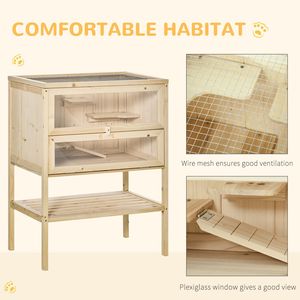 Grande gabbia per criceti in legno a 3 livelli con ripiano portaoggetti anteriore apribile per topi ratti piccoli animali ispirati alla natura gabbia per animali domestici - Product Image 6