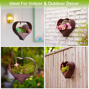 Maceta Colgante de Metal en Forma de Corazón con Cadena |   Portaflores Decorativo Rústico con Acabado Rosa Antiguo para Jardín o Balcón - Product Image 3