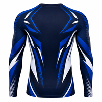 Maillot de compression unisexe à manches longues en polyester et élasthanne respirant 140g, motif graphique bleu, pour entraînement MMA et lutte, personnalisable